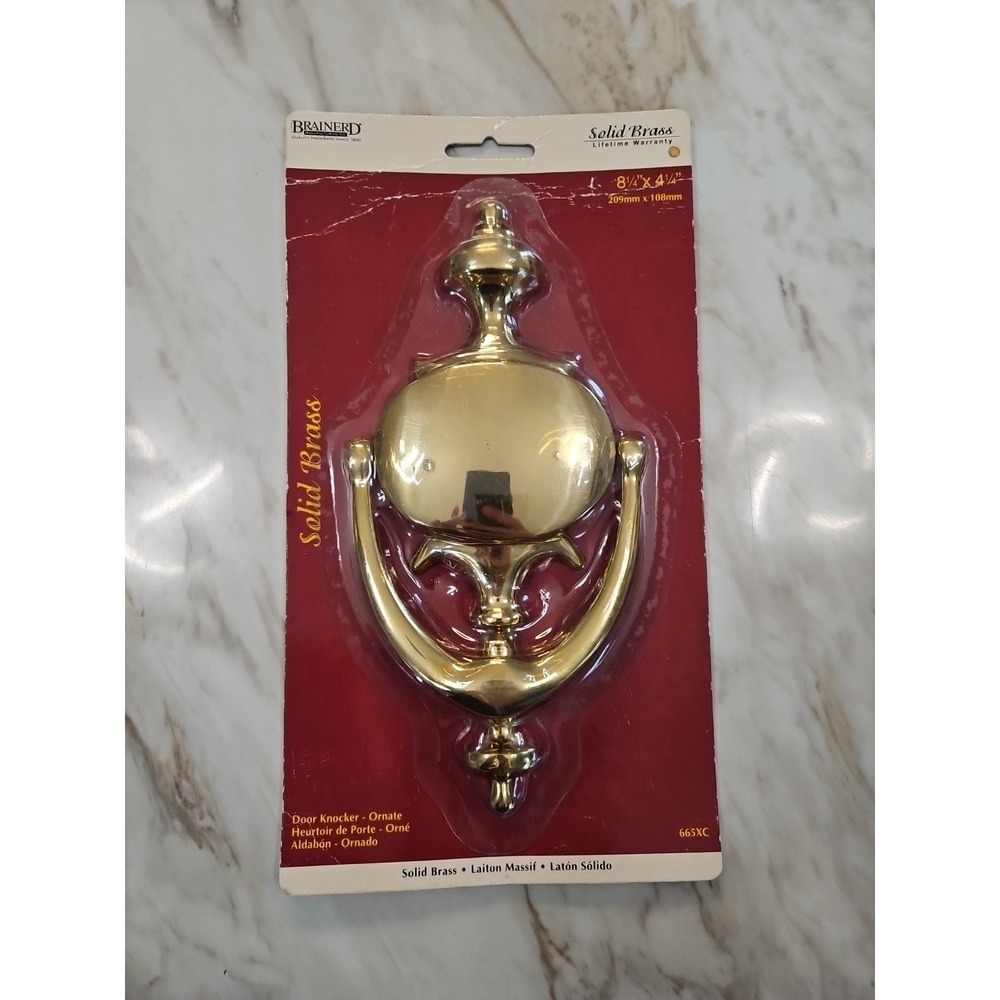 BRAINERD Large Solid Polished Brass Door Knocker 8 1/4" x 4 1/4" Sealed